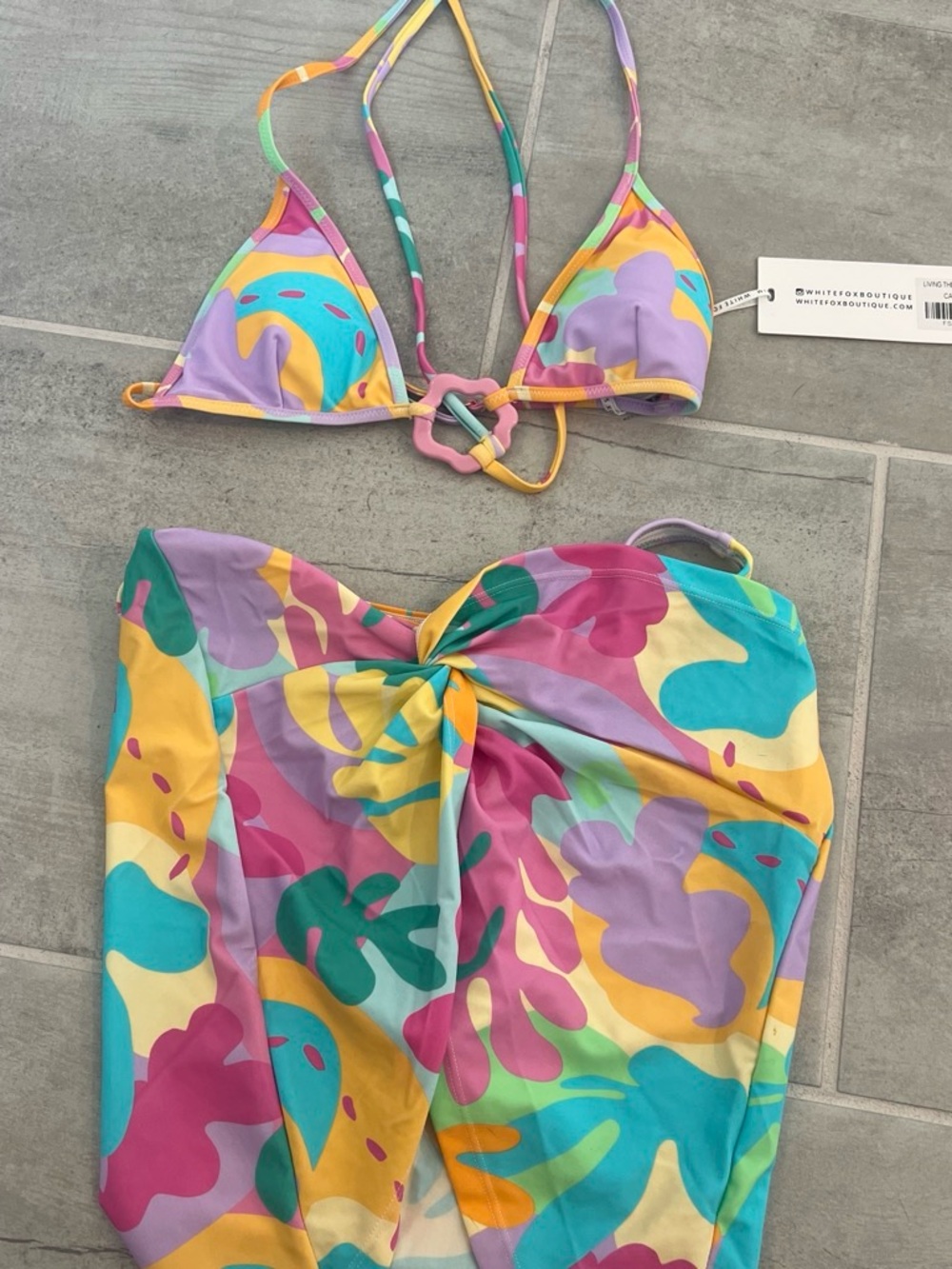 White Fox Boutique Pastel Multi-Color Floral Tie Bikini Set - Picture 6 of 6